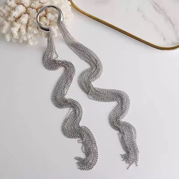 Women Silver Metal Long Tassel Hair Chain - Picture 8 of 10